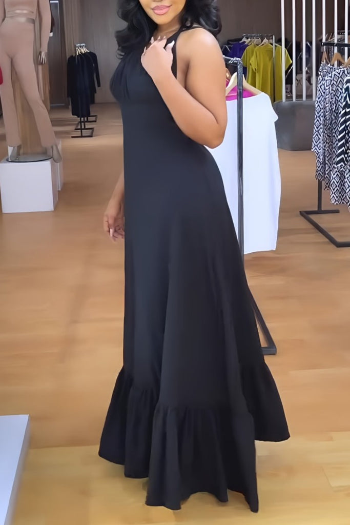 Sexy Casual Solid Bandage Backless O Neck Long Dress Dresses