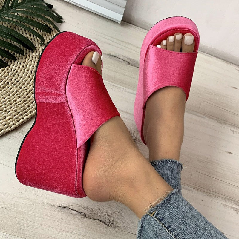 Casual Daily Patchwork Solid Color Round Out Door Wedges Shoes (Heel Height 3.54in)