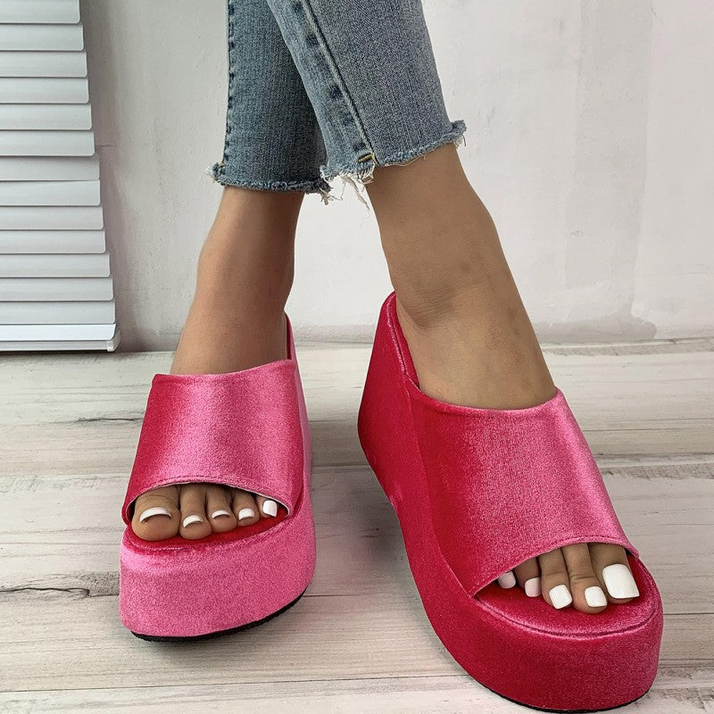 Casual Daily Patchwork Solid Color Round Out Door Wedges Shoes (Heel Height 3.54in)