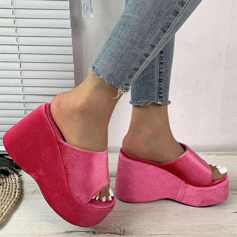 Casual Daily Patchwork Solid Color Round Out Door Wedges Shoes (Heel Height 3.54in)