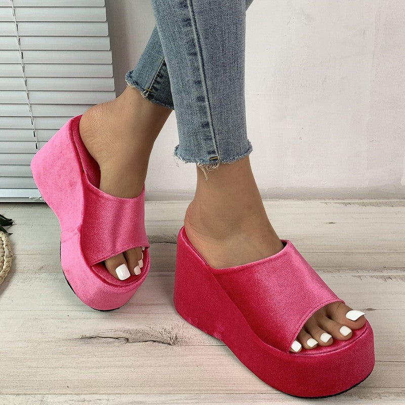 Casual Daily Patchwork Solid Color Round Out Door Wedges Shoes (Heel Height 3.54in)