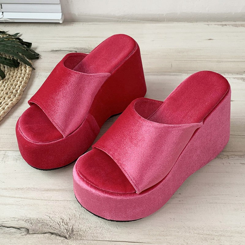 Casual Daily Patchwork Solid Color Round Out Door Wedges Shoes (Heel Height 3.54in)