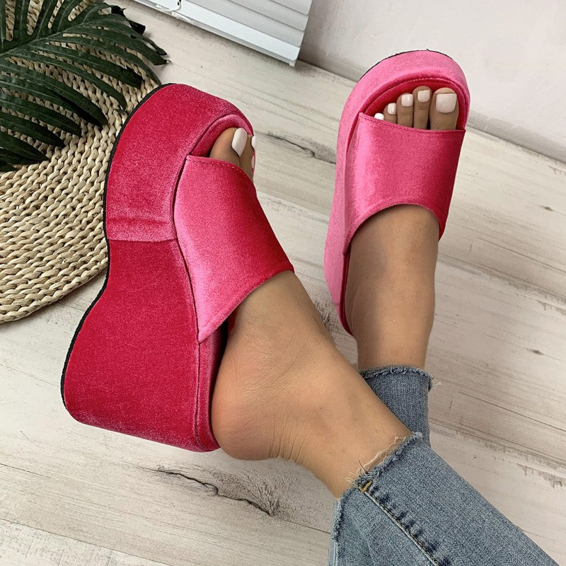 Casual Daily Patchwork Solid Color Round Out Door Wedges Shoes (Heel Height 3.54in)