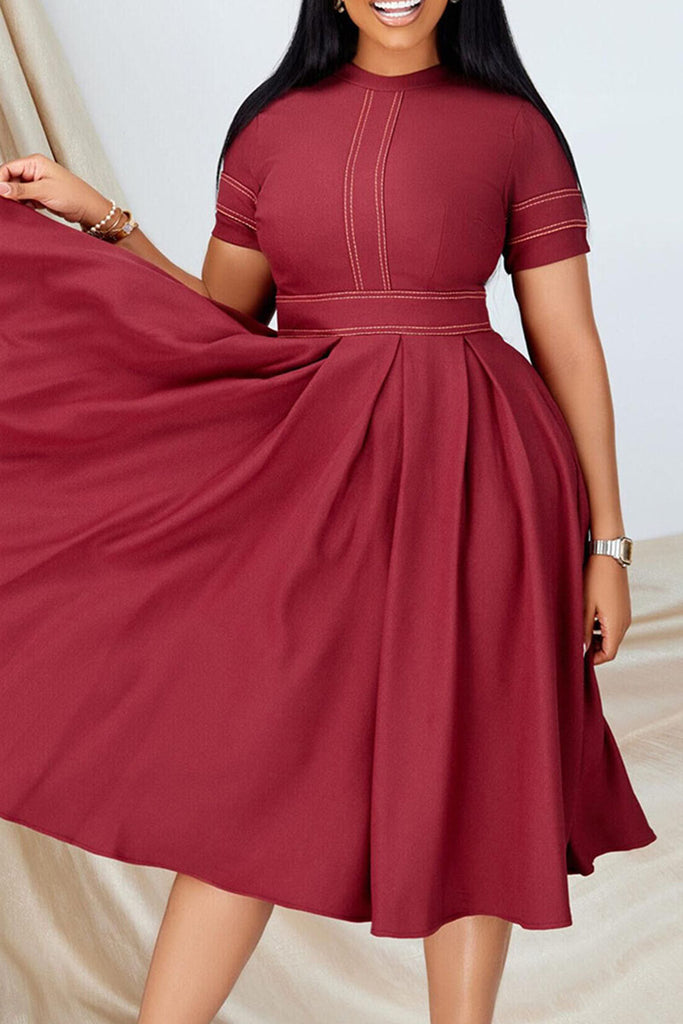 Casual Solid Patchwork O Neck A Line Dresses