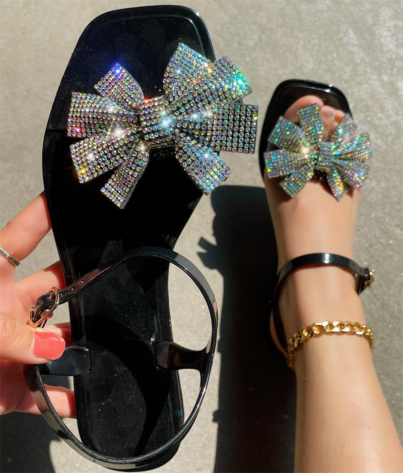 Casual Patchwork With Bow Rhinestone Square Comfortable Out Door Shoes