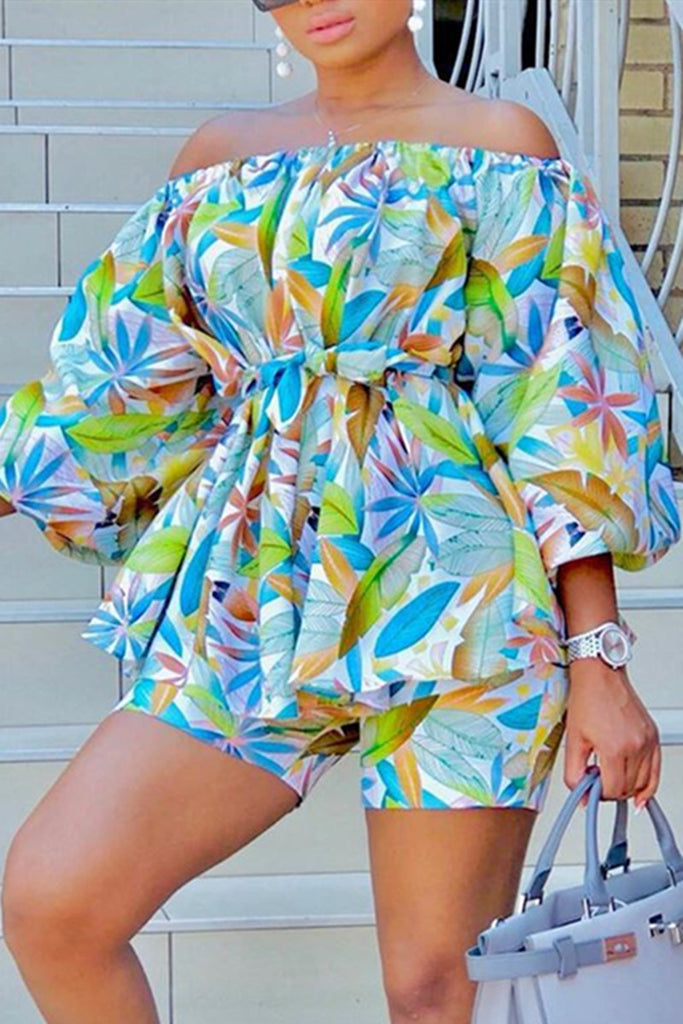 Fashion Casual Floral Print Shorts Set