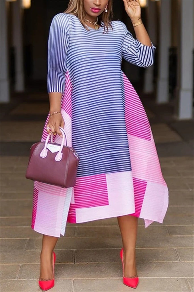 Fashion Striped Print Stitching Loose Dress