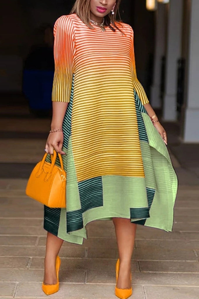Fashion Striped Print Stitching Loose Dress