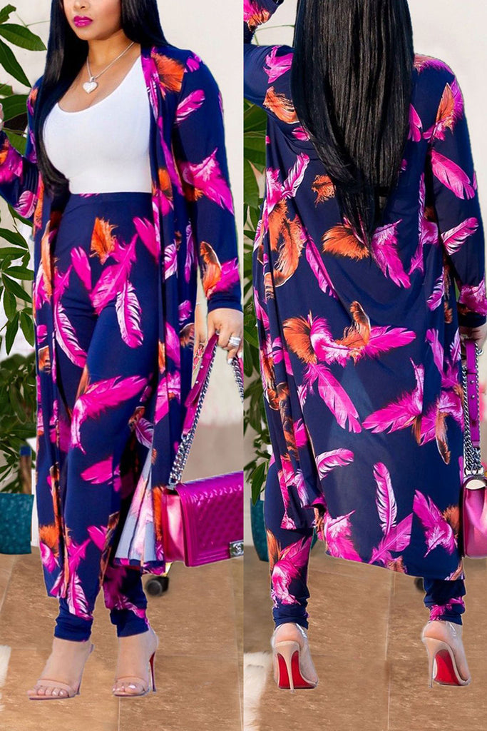 Sexy Printing Cardigan Long Sleeve Trousers Suit