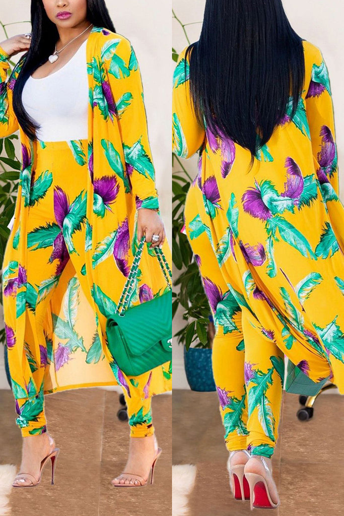Sexy Printing Cardigan Long Sleeve Trousers Suit