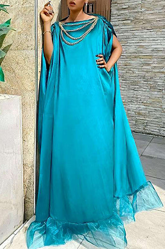 Fashion Short Sleeve Satin Party Sundress Maxi Dress