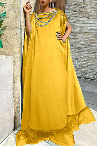Fashion Short Sleeve Satin Party Sundress Maxi Dress