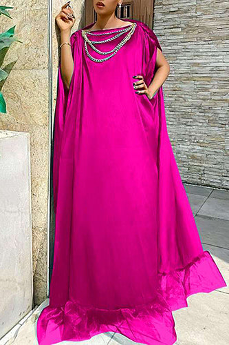 Fashion Short Sleeve Satin Party Sundress Maxi Dress