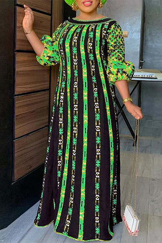 Elegant Sundress O-Neck Printed Maxi Dress