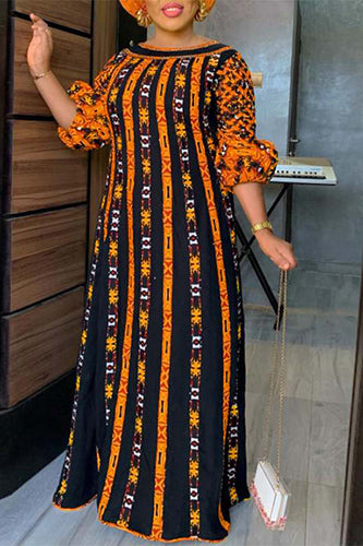 Elegant Sundress O-Neck Printed Maxi Dress