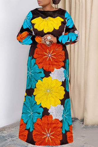 Vintage Floral Printed Vintage Sundress Maxi Dress
