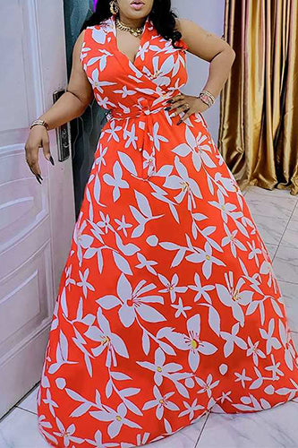 Vintage Floral Printed Sleeveless Maxi Dress