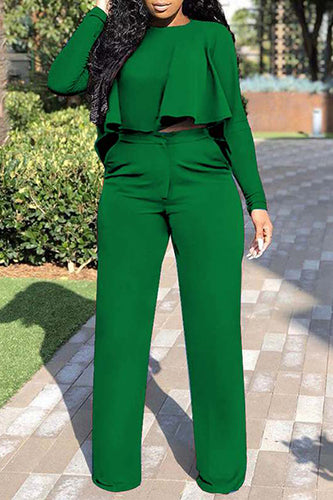 Casual Long Sleeve Asymmetrical TopsSolid Color Pant Sets