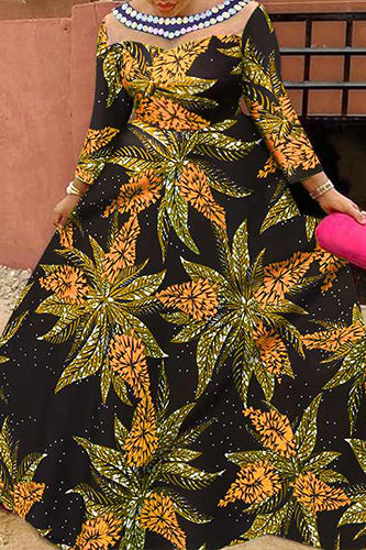 Vintage Mesh Patchwork Casual Floral Printed Maxi Dresses