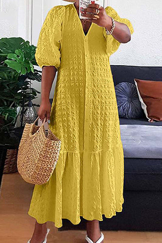 Casual Pleated V Neck Maxi Bohemian Dresses