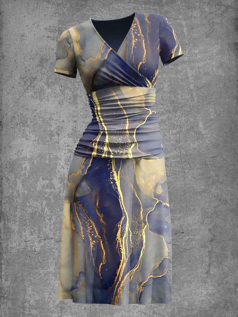 Women's Abstract Art Print Short Sleeve Midi Dress