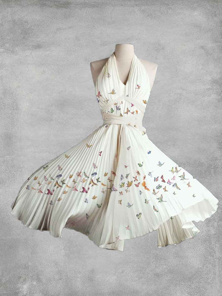 Women's Butterfly Art Print Sleeveless Midi Dress