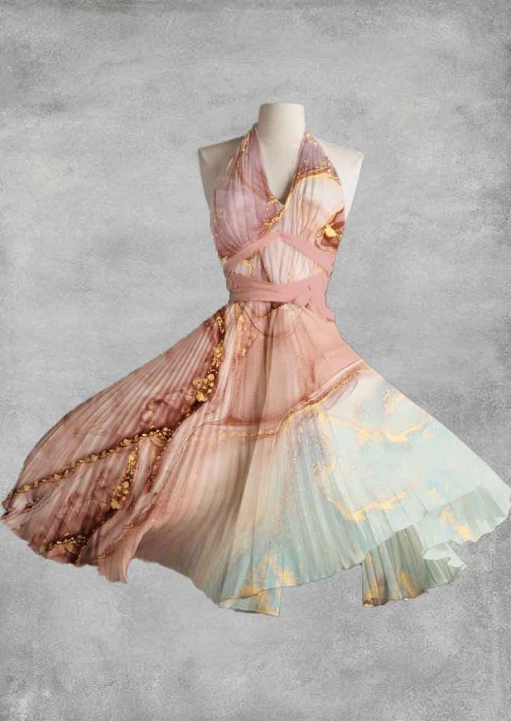 Women's Abstract Art Print Sleeveless Midi Dress