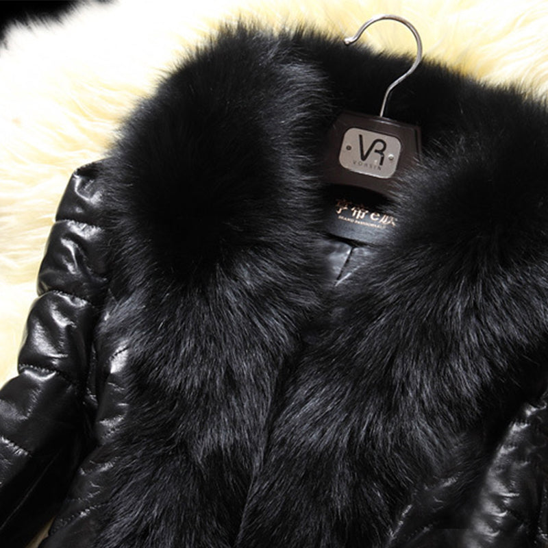 Fashion Patchwork Long Sleeves Faux Fur Coat