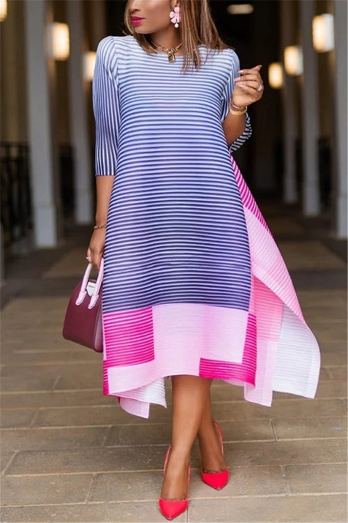 Fashion Striped Print Stitching Loose Dress