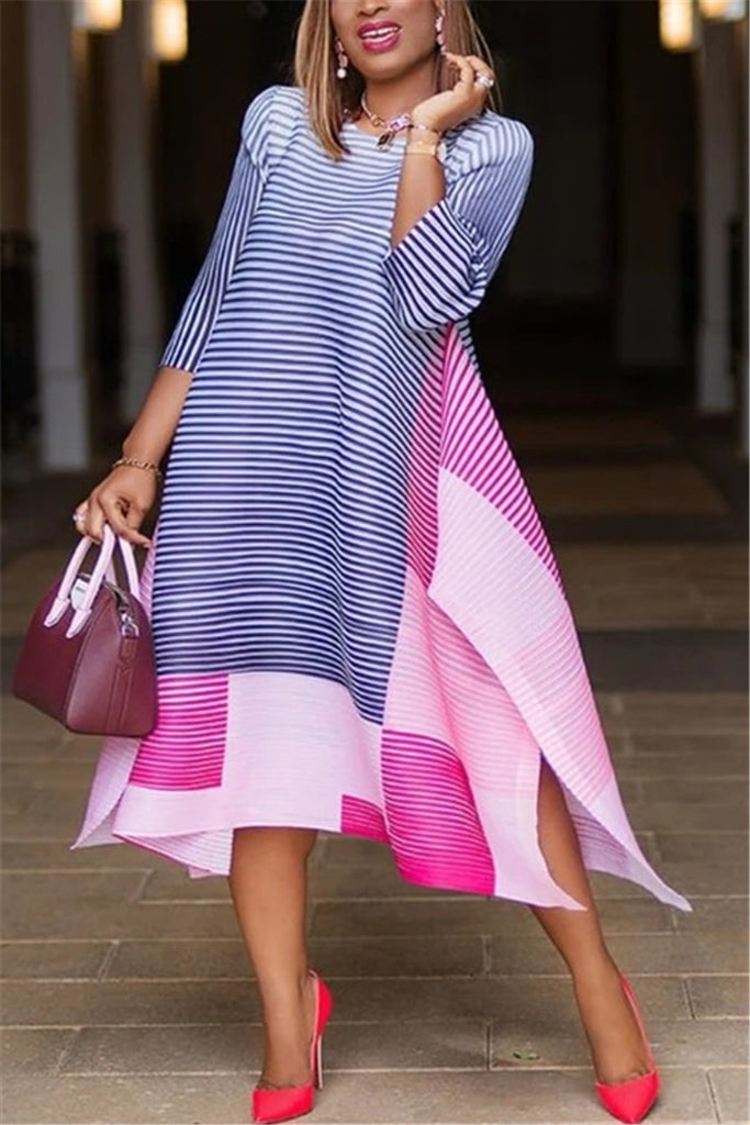 Fashion Striped Print Stitching Loose Dress